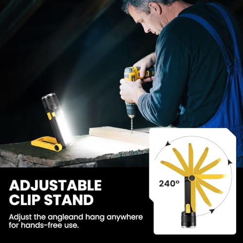 Rechargeable LED Work Light, Magnetic COB Flashlight with Hook & Clamp, 7 Modes Portable Work Lamp with Battery Display for Car Repair, Camping, Emergency(2 Packs) - size: 2 Pack Yellow