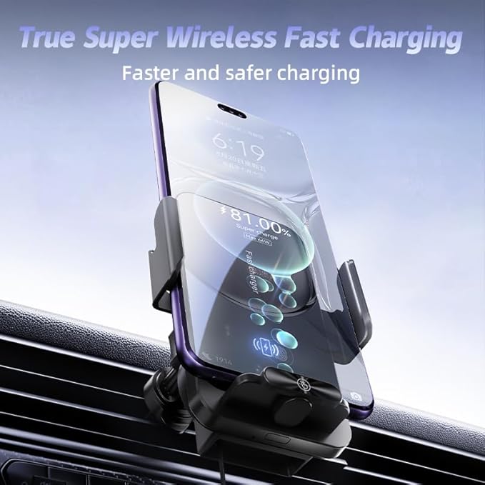 Magnetic Phone Holder Car Wireless Charger, 66W Fast Charging Phone Mount 360 Adjustable Rotatable Auto-Clamping Car Vent for Mount - Dashboard Phone Holder for iPhone/Android/Samsung (Black)