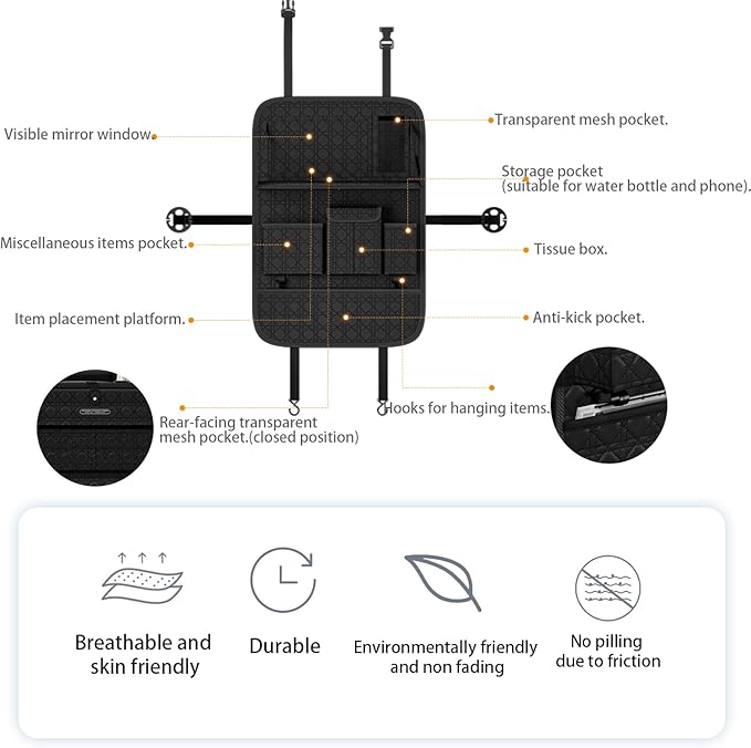 GMQ Backseat Car Organizer, Car Back Seat Organizers with Tray,Multifunctional Car Seat Back Organizer with Foldable Tablet Holder (Black, 2 PCS)