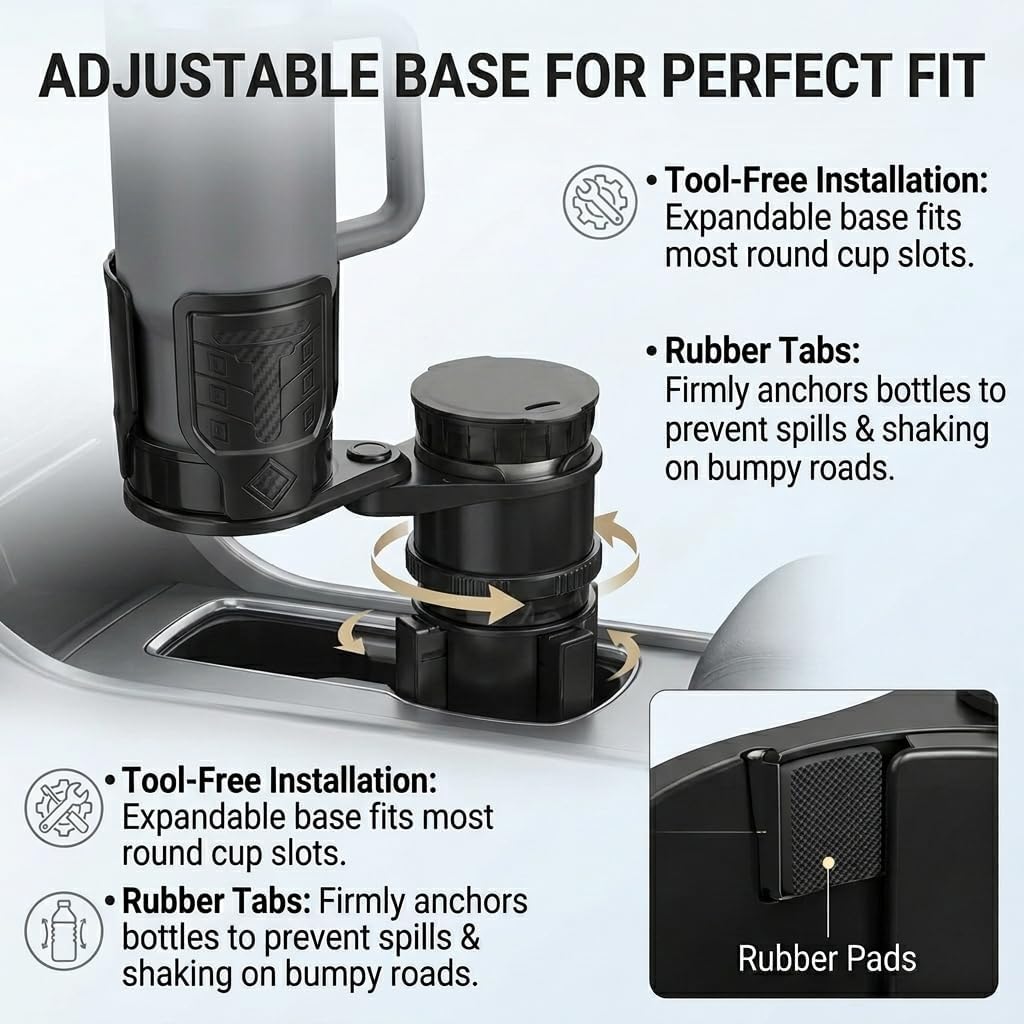 Universal 3-in-1 Car Cup Holder Expander with Removable Ashtray, Adjustable Base & Dual Drink Slots, Heavy-Duty Adapter Fits 18-40oz Bottles and Thermoses for Cars, Trucks, and SUVs