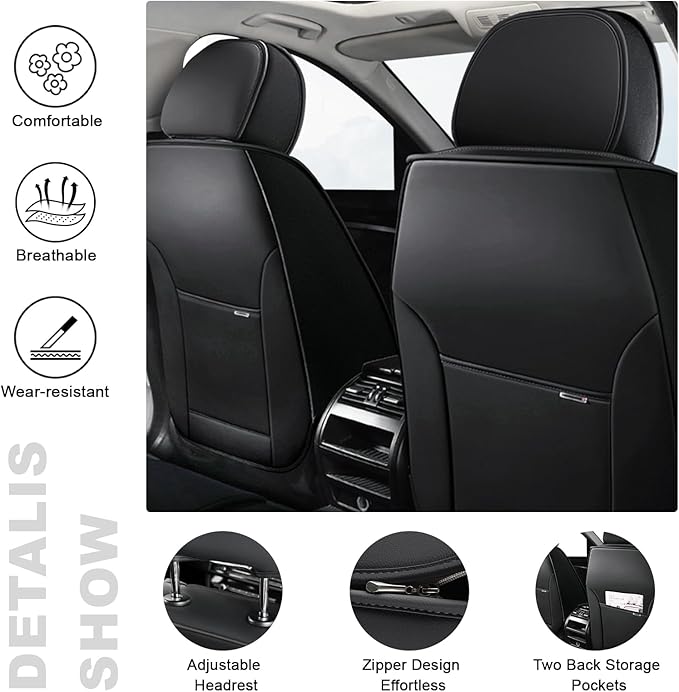 AREKA 2 Car Seat Covers for Honda Accord 2003-2026 Breathable Leather,Waterproof Car Seat Protectors with Comfort Headrest Pillows,Automotive Vehicle Cushion with Storage Pockets (Luxury,Orange)
