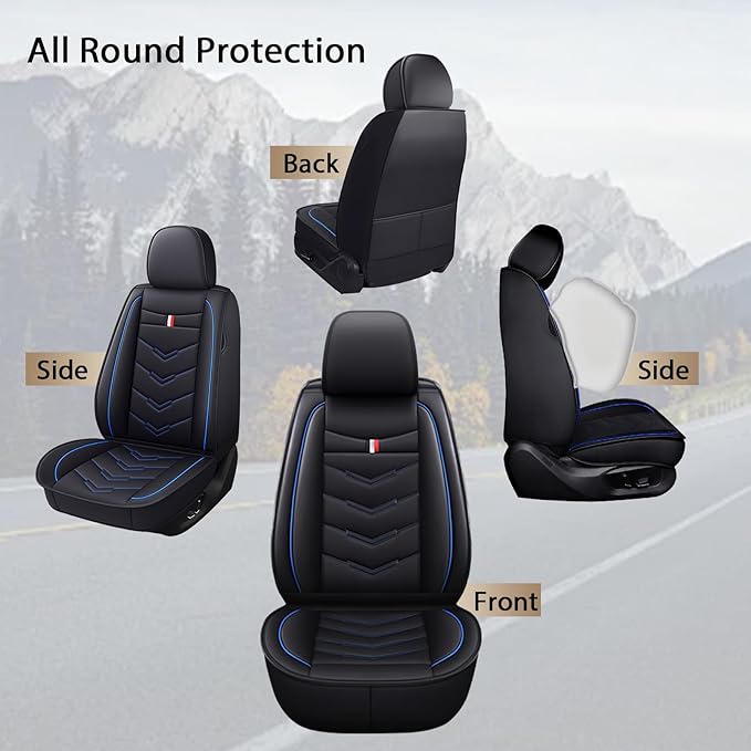 MVRVMV 5-Seat Car Seat Covers for Ford Explorer 2012-2026, Waterproof Non-Slip Wear-Resistant Leather Seat Cover (5 Seat Standard, Black-Blue)