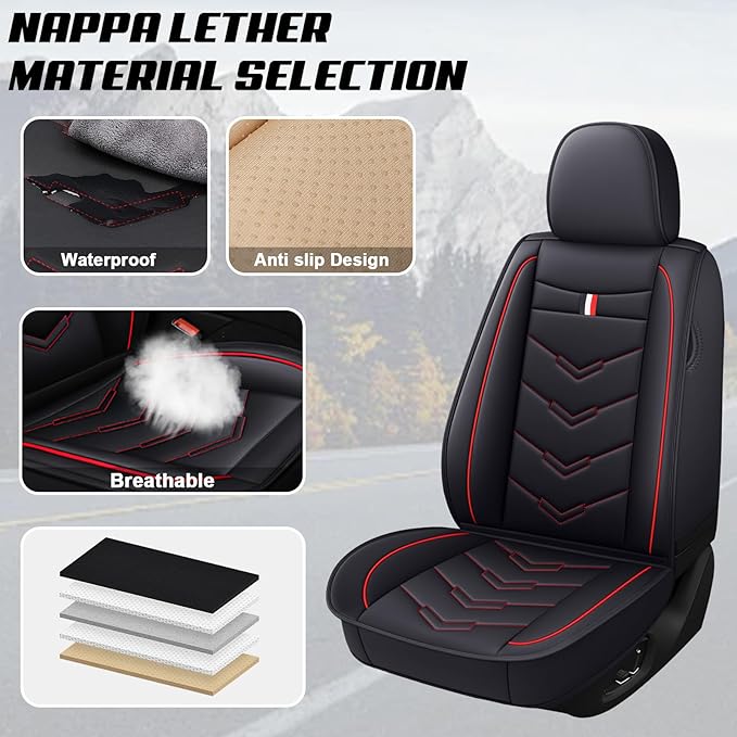 MVRVMV for Ford Mustang 2006-2026 Seat Covers, Waterproof Leather Seat Cover (5 Seat Standard,Black-Red)