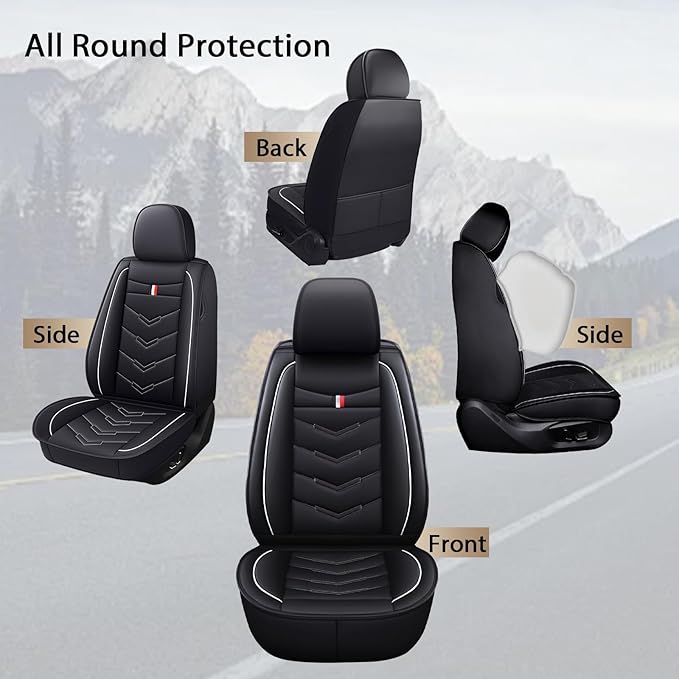 MVRVMV 2-Seat Car Seat Covers for Honda Pilot 2010-2026, Waterproof Non-Slip Wear-Resistant Leather Seat Cover (2 Seat Standard, Black-White)