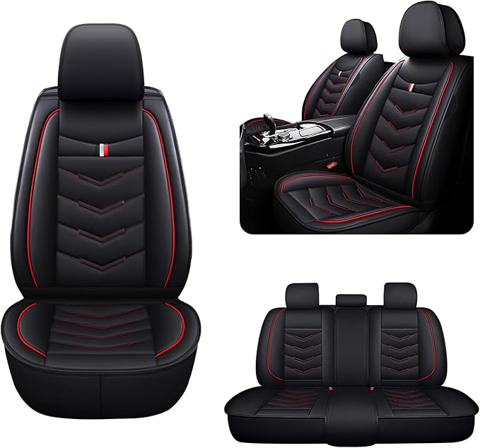 MVRVMV for Ford Escape 2005-2026 Seat Covers, Waterproof Leather Seat Cover (5 Seat Standard,Black-Red)
