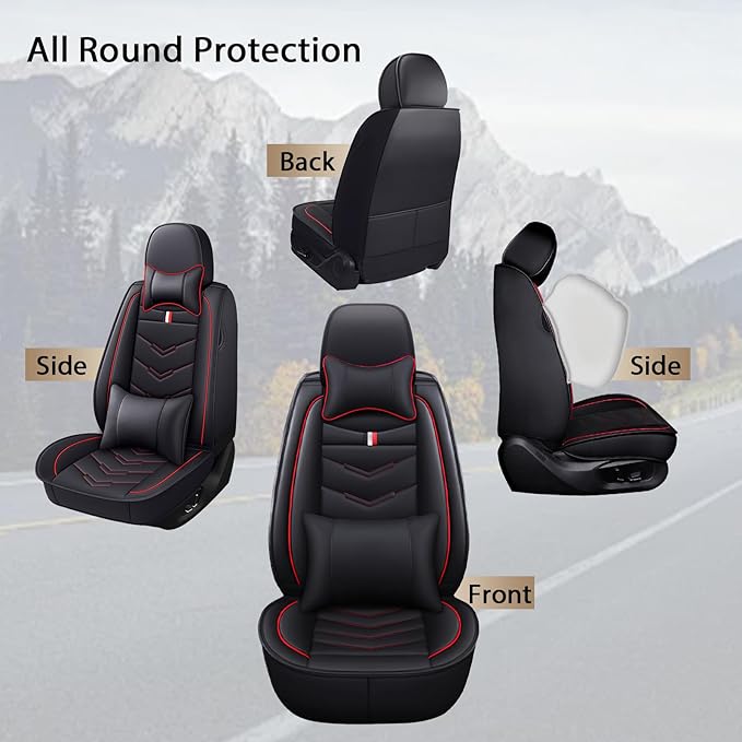 MVRVMV for Ford Explorer 2007-2026 Seat Covers, Waterproof Leather Seat Cover with 2* Neck Pillow and 2* Lumbar Support (2 Seat Luxury,Black-Red)