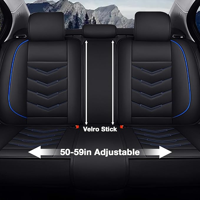 MVRVMV 5-Seat Car Seat Covers for Ford Explorer 2012-2026, Waterproof Non-Slip Wear-Resistant Leather Seat Cover (5 Seat Standard, Black-Blue)