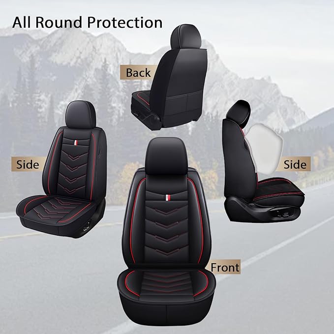 MVRVMV for Ford Edge 2007-2024 Seat Covers, Waterproof Leather Seat Cover (2 Seat Standard,Black-Red)