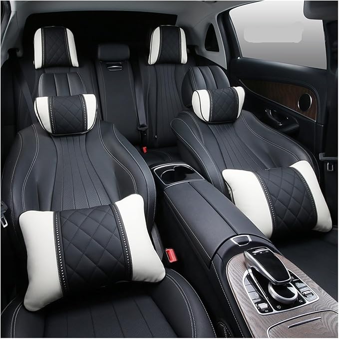 Luxury NAPPA Headrest Compatible For Mercedes Maybach S-Class Leather Lumbar Pillows Car Neck Travel Seat Cushion Support Car Accessories(6 Wire black Right)