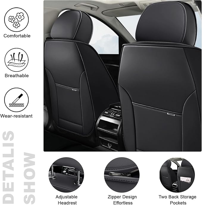 AREKA 5 Seat Covers for Honda Civic 2002-2026 Breathable Car Seat Covers,Anti-Slip Waterproof Car Seat Protectors with Airbag,Automotive Vehicle Cushion with Storage Pockets (Standard,Gray)