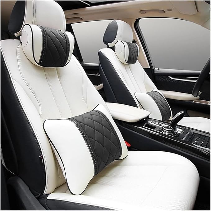 Luxury NAPPA Headrest Compatible For Mercedes Maybach S-Class Leather Lumbar Pillows Car Neck Travel Seat Cushion Support Car Accessories(Beige coffee)