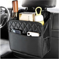 Car Back Seat Organizer, Foldable Leather Backseat Hanging Storage Bag with Adjustable Strap, Multifunction Seat Back Organizer Large Capacity Storage Bag with Mesh Pocket