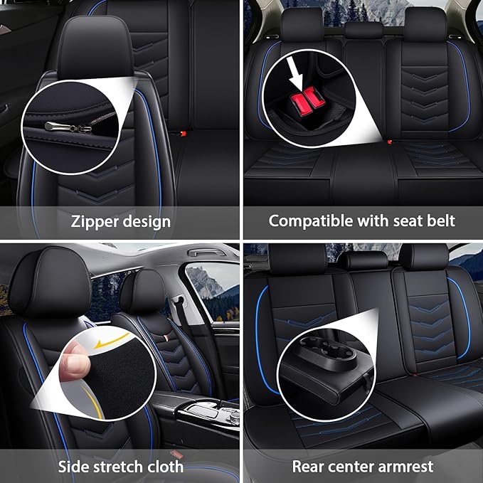 MVRVMV Seat Covers for Ford Maverick 2022-2026, Waterproof Leather Auto Seat Cover (2 Seat Standard,Black-Blue)