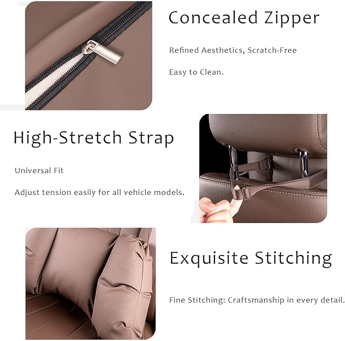 Car Neck Pillow & Lumbar Support for Lincoln Aviator 2020-2024 Ergonomic Breathable Mesh Auto Seat Back Cushion Headrest,Brown-Neck Pillow