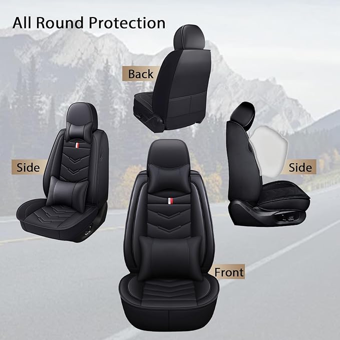 MVRVMV Luxury Car Seat Covers for Ford Explorer 2012-2026, Nappa Leather Auto Seat Cover with 2 Neck Pillows and 2 Lumbar Supports (2 Seat Luxury, Black)