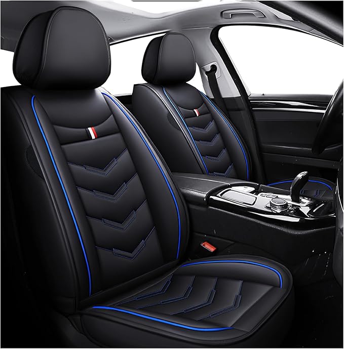 MVRVMV 2-Seat Car Seat Covers for Honda Pilot 2010-2026, Waterproof Non-Slip Wear-Resistant Leather Seat Cover (2 Seat Standard, Black-Blue)