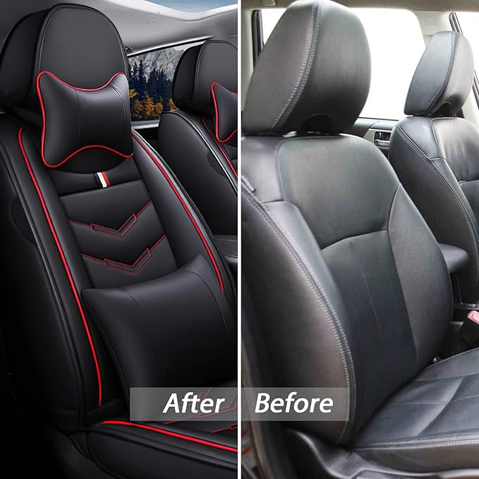 MVRVMV Luxury Car Seat Covers for Honda Pilot 2010-2026, Wear-Resistant Front and Rear Seat Cover with 2* Neck Pillow and 2* Lumbar Support (8 Seat Luxury, Black-Red