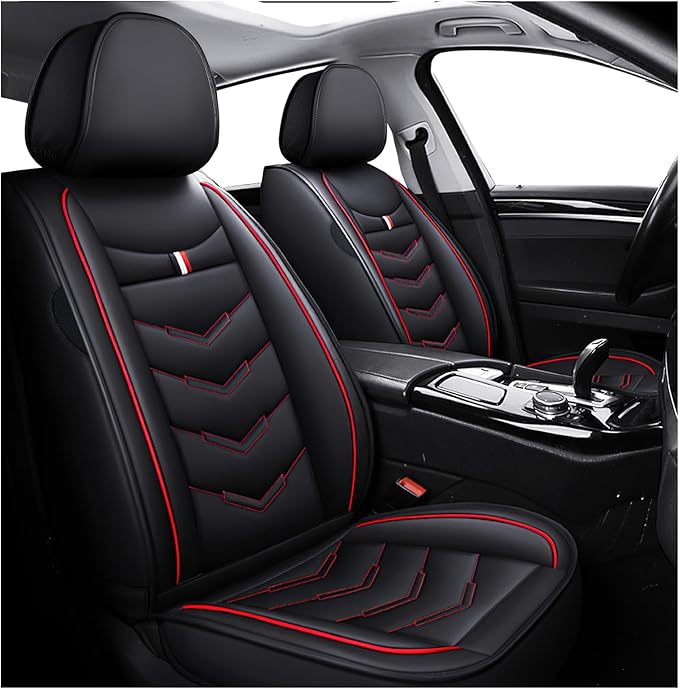 MVRVMV 2-Seat Car Seat Covers for Honda Pilot 2010-2026, Waterproof Non-Slip Wear-Resistant Leather Seat Cover (2 Seat Standard, Black-Red)