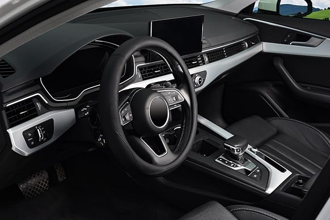 KAFEEK Black Steering Wheel Cover, Universal 15 inch, Microfiber Leather Black, Soft and Odorless, Durable Leather Cover with Anti-Slip Lining
