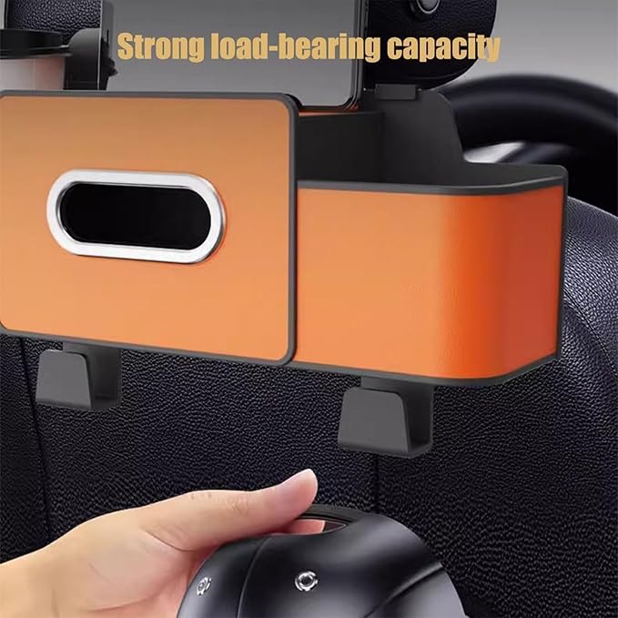 Geshus Backseat Organizers Hanging Storage, Car Seat Back Organizer With Tissue Holder, For Hold Phone,Drinks,Handbag,Compatible With Most Vehicles (Brown)