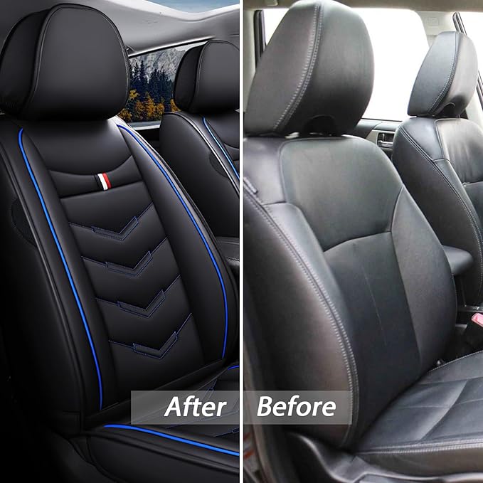 MVRVMV 5-Seat Car Seat Covers for Ford Explorer 2012-2026, Waterproof Non-Slip Wear-Resistant Leather Seat Cover (5 Seat Standard, Black-Blue)