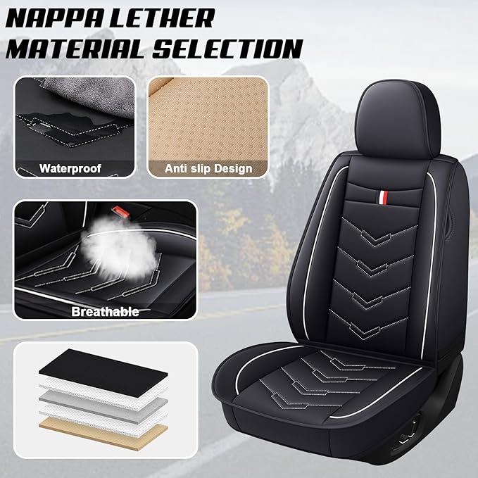 MVRVMV 5-Seat Car Seat Covers for Honda Pilot 2010-2026, Waterproof Non-Slip Wear-Resistant Leather Seat Cover (5 Seat Standard, Black-White)