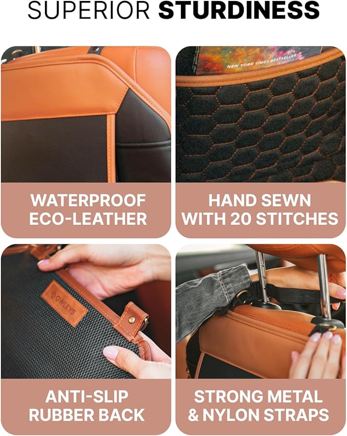 Owleys Set Car Seat Organizer Backseat Back Organizers & Seat Protector Kick Mat Back Of Seat Protector Automotive Organizer Seatback Toy Organization For Kids Behind Black Brown Tan