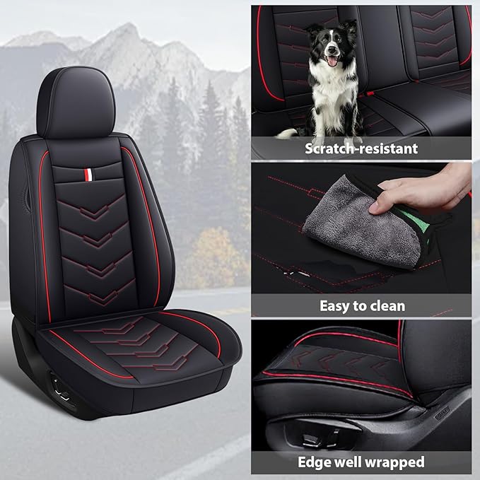 MVRVMV for Ford F-150 2010-2026 Seat Covers, Waterproof Leather Seat Cover (2 Seat Standard,Black-Red)