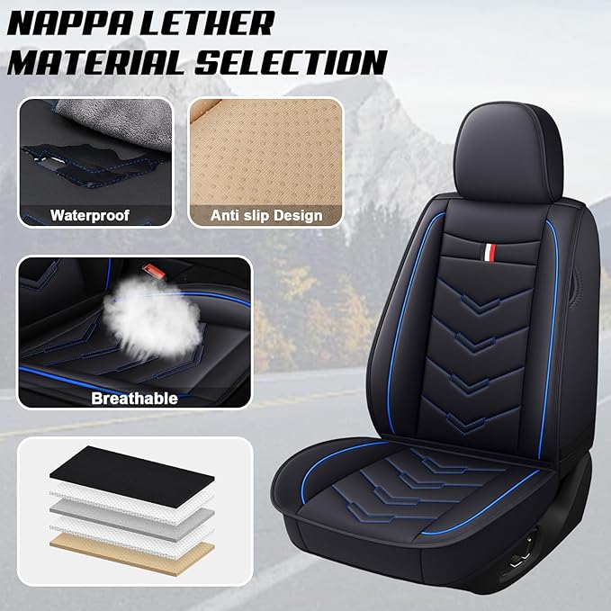 MVRVMV 5-Seat Car Seat Covers for Honda Pilot 2010-2026, Waterproof Non-Slip Wear-Resistant Leather Seat Cover (5 Seat Standard, Black-Blue)