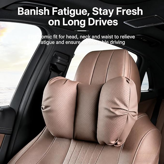 Car Neck Pillow & Lumbar Support for Lincoln Aviator 2020-2024 Ergonomic Breathable Mesh Auto Seat Back Cushion Headrest,Brown-Neck Pillow