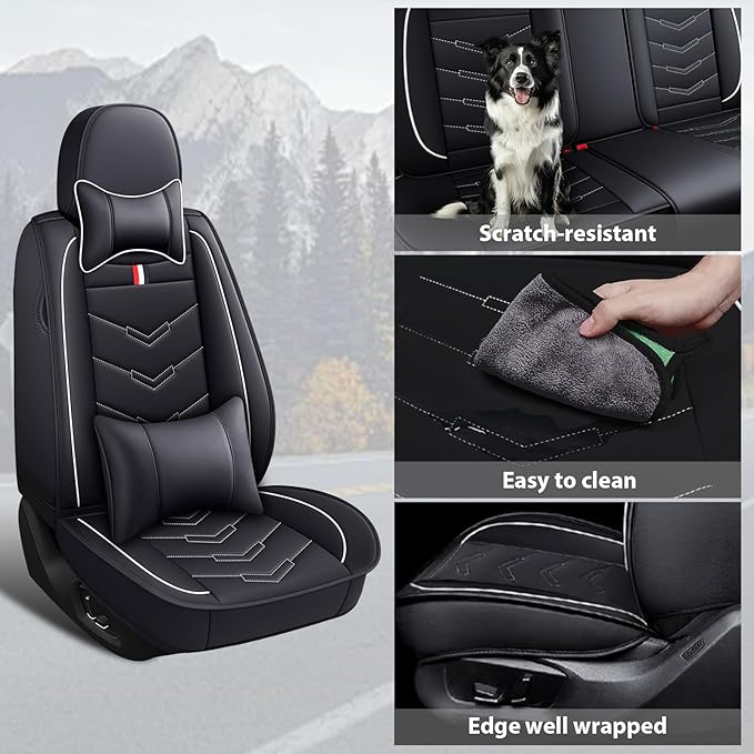 MVRVMV Luxury Car Seat Covers for Ford Explorer 2012-2026, Nappa Leather Auto Seat Cover with 2 Neck Pillows and 2 Lumbar Supports (2 Seat Luxury, Black-White)