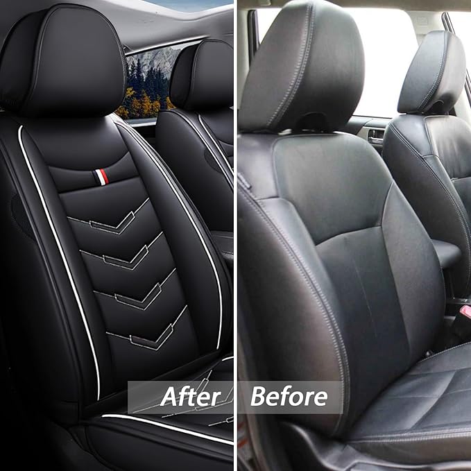 MVRVMV 2-Seat Car Seat Covers for Ford Explorer 2012-2026, Waterproof Non-Slip Wear-Resistant Leather Seat Cover (2 Seat Standard, Black-White)