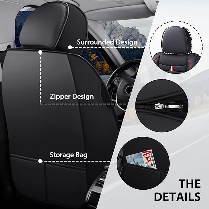 MVRVMV Luxury Car Seat Covers for Ford Explorer 2012-2026, Nappa Leather Auto Seat Cover with 2 Neck Pillows and 2 Lumbar Supports (5 Seat Luxury, Black-Red)