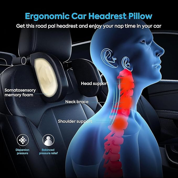 Car Headrest & Lumbar Support Cushion for Citroen DS3 C5 C3 C2 C4 C6, Ergonomic Automotive Seat Neck Pillow Lumbar Backrest Pad Neck Back Pain Relief Detachable Washable,Black