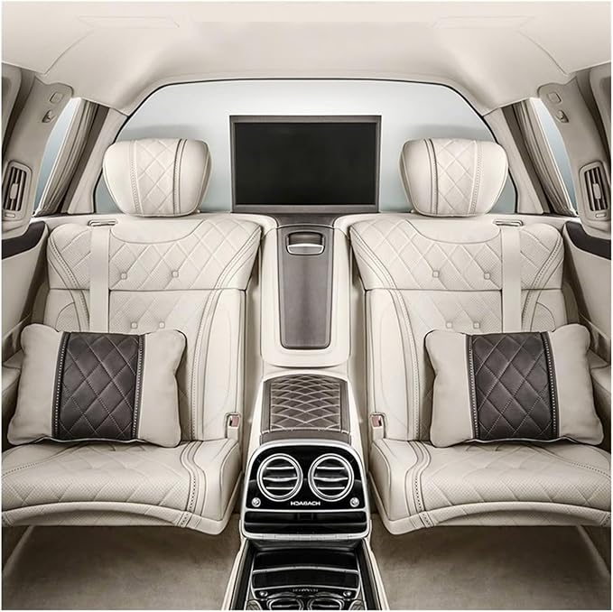 Luxury NAPPA Headrest Compatible For Mercedes Maybach S-Class Leather Lumbar Pillows Car Neck Travel Seat Cushion Support Car Accessories(6 Wire black Right)