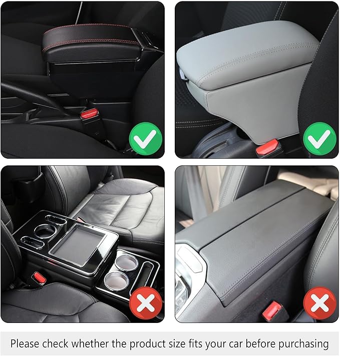 Car Armrest Pads for Hyundai Santa Fe Sport 2013 2014 2015 2016 2017 2018,Leather Center Console Covers Waterproof Anti-Slip Scratch Comfortable Automobile Protective Accessories,Black-Red