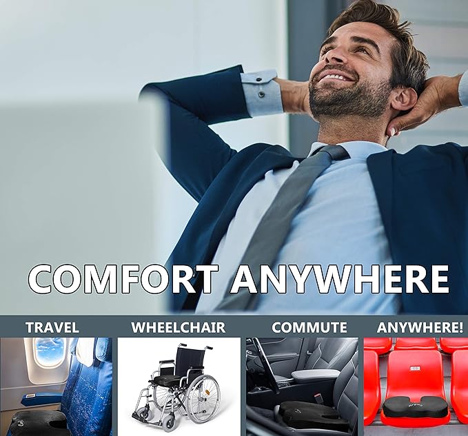 ComfiLife Premium Seat Cushion – 100% Memory Foam Office Chair Cushion, Back Relief (Navy)