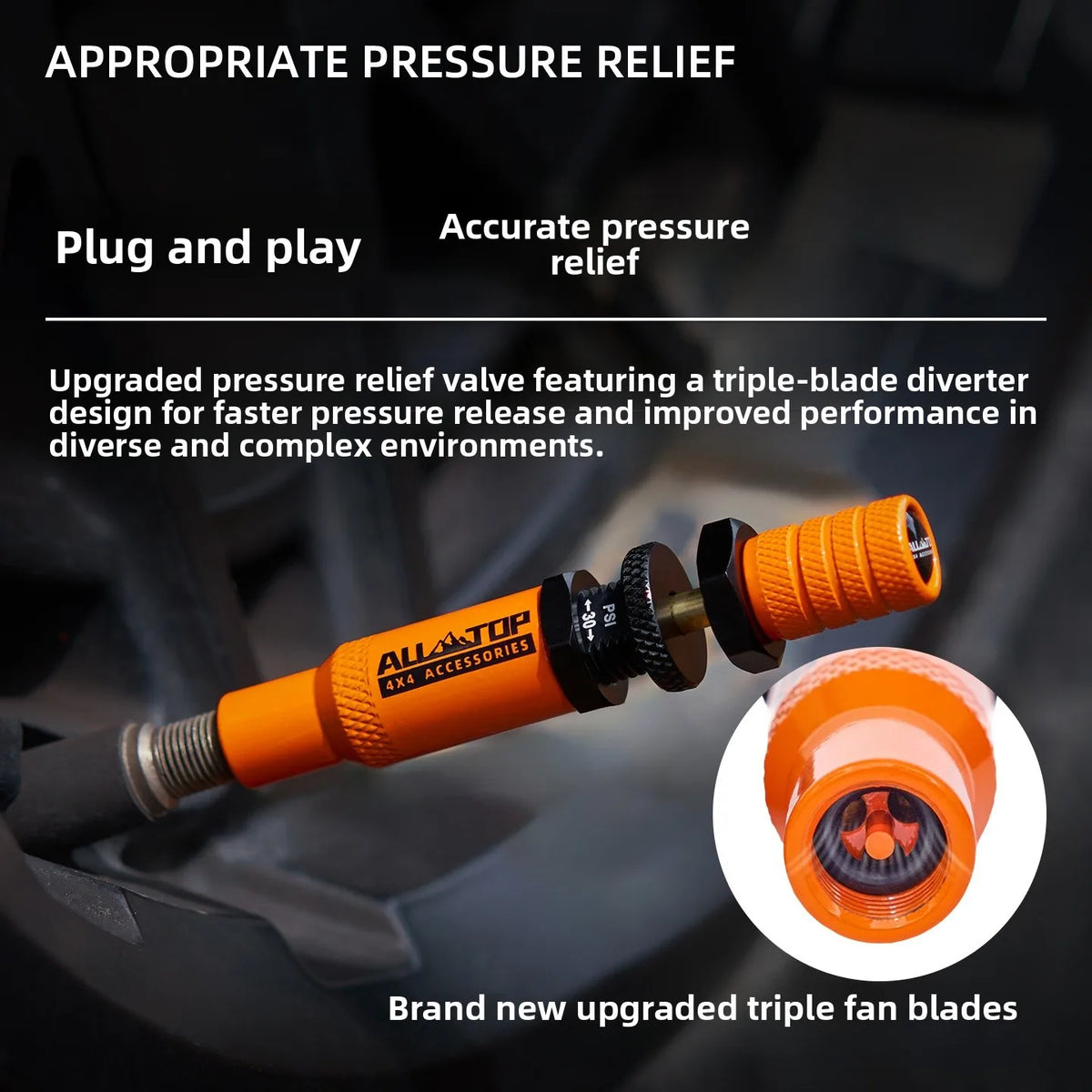 Automatic Pressure Release Quick Deflation Valve for 4x4, SUV & outdoor use